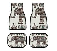 All Weather Boho Elephant Car Floor Mats 4 Pcs Universal Waterproof Automotive Carpet Liners Anti-Slip Nibbs Backing & Driver Heel Pad for Trucks Suvs Vans Sedans Interior Accessories