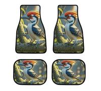 All Weather Cute Pileated Woodpecker Car Floor Mats 4 Pcs Universal Waterproof Automotive Carpet Liners Anti-Slip Nibbs Backing & Driver Heel Pad for Trucks Suvs Vans Sedans Interior Accessories