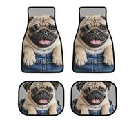 All Weather Cute Pug Dog Car Floor Mats 4 Pcs Universal Waterproof Automotive Carpet Liners Anti-Slip Nibbs Backing & Driver Heel Pad for Trucks Suvs Vans Sedans Interior Accessories