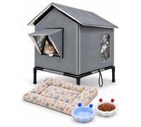 All-Weather Elevated Outdoor Cat House, Outdoor Cat House Weatherproof with Aluminum Film Insulation, Large Feral Cat Shelter for Winter, Collapsible with Door, Easy to Assemble (Gray,L)
