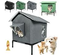 All-Weather Elevated Outdoor Cat House - Waterproof, Insulated & Foldable for Cozy Comfort, Folding Outdoor Cat House with Elevated Base in Garage Yard Porch, with Viewing Window (Gray,M)