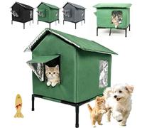 All-Weather Elevated Outdoor Cat House - Waterproof, Insulated & Foldable for Cozy Comfort, Folding Outdoor Cat House with Elevated Base in Garage Yard Porch, with Viewing Window (Green,M)
