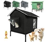 All-Weather Elevated Outdoor Cat House - Waterproof, Insulated & Foldable for Cozy Comfort, Folding Outdoor Cat House with Elevated Base in Garage Yard Porch, with Viewing Window (Black,M)