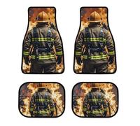 All Weather Firefighter Fireman Flame Car Floor Mats 4 Pcs Set Universal Waterproof Automotive Floor Mat with Anti-Slip Rubber Backing for Suvs Trucks Sedans Front & Rear Carpet Liner Protection