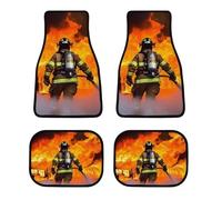 All Weather Firefighter Fireman Flame Car Floor Mats 4 Pcs Universal Waterproof Automotive Carpet Liners Anti-Slip Nibbs Backing & Driver Heel Pad for Trucks Suvs Vans Sedans Interior Accessories