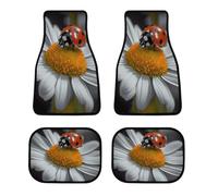 All Weather Ladybug Daisy Car Floor Mats 4 Pcs Set Universal Waterproof Automotive Floor Mat with Anti-Slip Rubber Backing for Suvs Trucks Sedans Front & Rear Carpet Liner Protection