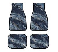 All Weather Marble Navy Blue Mixed Car Floor Mats 4 Pcs Universal Waterproof Automotive Carpet Liners Anti-Slip Nibbs Backing & Driver Heel Pad for Trucks Suvs Vans Sedans Interior Accessories