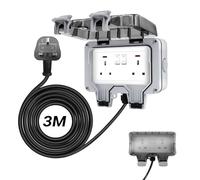 All-Weather Outdoor Power Station: 2-Gang IP66 Waterproof Socket | with 3m/10m Armoured Cable & Neon Indicators | Frost/UV Resistant | Safe for Ponds, Tools & Christmas Lights | DIY Install in Minutes