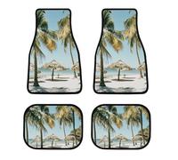 All Weather Palm Trees on The Beach Car Floor Mats 4 Pcs Universal Waterproof Automotive Carpet Liners Anti-Slip Nibbs Backing & Driver Heel Pad for Trucks Suvs Vans Sedans Interior Accessories