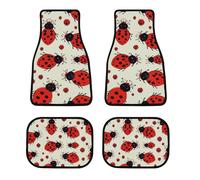 All Weather Red Ladybug Car Floor Mats 4 Pcs Set Universal Waterproof Automotive Floor Mat with Anti-Slip Rubber Backing for Suvs Trucks Sedans Front & Rear Carpet Liner Protection