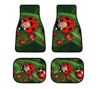 All Weather Red Ladybug Car Floor Mats 4 Pcs Set Universal Waterproof Automotive Floor Mat with Anti-Slip Rubber Backing for Suvs Trucks Sedans Front & Rear Carpet Liner Protection
