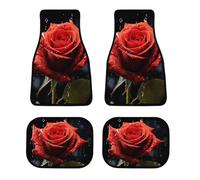 All Weather Red Rose with Red Splashes Car Floor Mats 4 Pcs Set Universal Waterproof Automotive Floor Mat with Anti-Slip Rubber Backing for Suvs Trucks Sedans Front & Rear Carpet Liner Protection