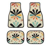 All Weather Retro Modern Car Floor Mats 4 Pcs Set Universal Waterproof Automotive Floor Mat with Anti-Slip Rubber Backing for Suvs Trucks Sedans Front & Rear Carpet Liner Protection