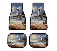 All Weather Sea Lighthouse Sandbeach Car Floor Mats 4 Pcs Set Universal Waterproof Automotive Floor Mat with Anti-Slip Rubber Backing for Suvs Trucks Sedans Front & Rear Carpet Liner Protection