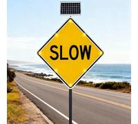 All-Weather Solar Led Traffic Slow Sign For Driveways - Square Reflective Led Flashing Street,Features 1/2 Mile Visibility & Aluminum Frame,For Residential Speed Control Safety 60cm/24in