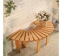 All-Weather Solid Wood Fan-Shaped Bench for Backyard Balcony & Deck - Backless Half Round Garden Tree Bench Patio Lounge Seating in Yellow