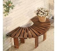 All-Weather Solid Wood Fan-Shaped Bench for Backyard Patio & Deck - Slatted Backless Tree Lounge Seating Half Round Design Ideal for Gardens & Balconies (Brown)