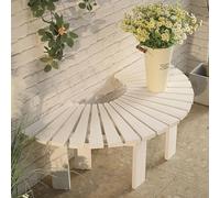 All-Weather Solid Wood Fan-Shaped Bench for Patio Backyard & Balcony - Backless Half-Round Garden Tree Seating Slatted Design Stylish Lounge Furniture (Bianco)