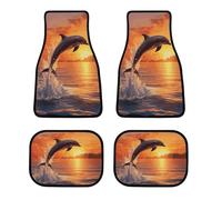 All Weather Sunset Dolphin Car Floor Mats 4 Pcs Set Universal Waterproof Automotive Floor Mat with Anti-Slip Rubber Backing for Suvs Trucks Sedans Front & Rear Carpet Liner Protection