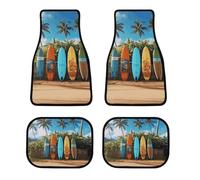 All Weather Surf's Up Surfboard Car Floor Mats 4 Pcs Universal Waterproof Automotive Carpet Liners Anti-Slip Nibbs Backing & Driver Heel Pad for Trucks Suvs Vans Sedans Interior Accessories
