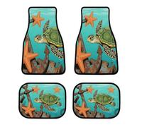 All Weather Vintage Turtle Starfish Car Floor Mats 4 Pcs Universal Waterproof Automotive Carpet Liners Anti-Slip Nibbs Backing & Driver Heel Pad for Trucks Suvs Vans Sedans Interior Accessories