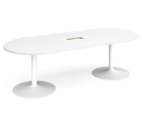 All White Premium Trumpet Base Power Ready Radial End Boardroom Table, Fully Installed