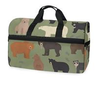 All World Bear Species in One Set Travel Duffel Bag for Men Women Boys Girls Teens,Oversized Sports Gym Bag with Shoes Compartment Overnight Weekend Yoga Workout Bag Training Handbag