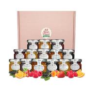 All Year Cheer Mini Jam and Spread Gift Set - 14 Assorted Luxury Fruit Jams Marmalade Chocolate and Salted Caramel Pots Raspberry Strawberry Apricot Blackcurrant Letterbox Friendly UK Hamper