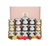 All Year Cheer Mini Jam Gift Set - 15 x Luxury Assorted Jam Pots (Raspberry, Strawberry, Blackcurrant, Apricot & Orange Marmalade) + Free Mystery Gift - Letterbox Friendly UK Hamper