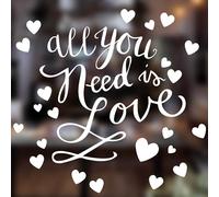 All You Need is Love Large Static Cling Window Sticker for Valentine's Day with 14 Additional Heart Clings Shop Window Display