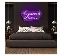 All You Need is Love Neon Lights Signs Personalized Custom Large LED Acrylic Light Up Neon Sign For Bedroom For Wall Decor Wedding Bar Party Outdoor Happy Birthday(Purple,65x30cm)