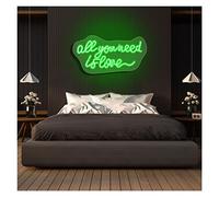 All You Need is Love Neon Lights Signs Personalized Custom Large LED Acrylic Light Up Neon Sign For Bedroom For Wall Decor Wedding Bar Party Outdoor Happy Birthday(Green,65x30cm)