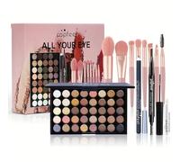 All Your Eye 40 Color Eyeshadow Palette with Makeup Brushes Set, Earth Tone Shades, Professional Beauty Kit