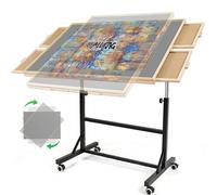 ALL4JIG 1500 Pieces Puzzle Table with Legs and Wheels,24.92"×33.58" Wooden Jigsaw Puzzle Table with 4 Drawers&Cover,Vertical Option,Laptop&Drafting Table for Couch,for Lego Building