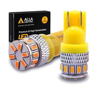 Alla Lighting T10 Wedge 168 194 LED Bulbs, Amber Yellow Super Bright 360° Side Marker Lights, Interior Map, Dome, Trunk Lamps W5W 2825 175, 3014 18-SMD 12V Replacement for Cars, Trucks