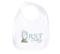 allaboutthebump Baby First Christmas Bodysuit, 100% Cotton, Blue Teddy Christmas Tree Design, My 1st Xmas (Baby Bib: White, One Size)