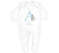 allaboutthebump Classic Blue Bunny Rabbit Personalised Baby Clothing in White or Blue (Choose from: Babygrow | Hat | Blanket | Gift Box) (Blue: Babygrow, 3-6 Months)