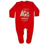 allaboutthebump Classic Xmas Pooh Bear Hundred Acre Wood Happy 1st Christmas as my Daddy | Mummy | Nanny | Grandad Baby Clothing Festive Outfit (Baby Vest | Babygrow) (Babygrow: Red, 0-3 Months)