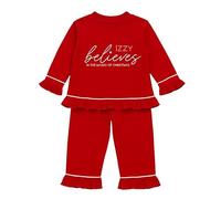allaboutthebump Girls Personalised Christmas Pyjamas, Red Cotton, Belives in the Magic of Christmas Design, Frilly Style, Merry Christmas (UK, Age, 2 Years, 3 Years, Red Frill Pyjamas)
