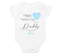 allaboutthebump Happy 1st Father's Day Daddy Blue Personalised Baby Clothing | 2024 Printed Baby Vest/Bodysuit (1st Father's Day Daddy Present) (Baby Vest: White, 6-12 Months)