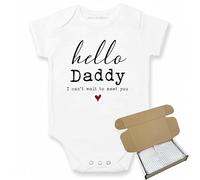 allaboutthebump Hello Daddy I can't wait to meet you | Baby Announcement Vest Bodysuit (Pregnancy Reveal) - Gift Wrapped with Box (Baby Vest: White, Newborn)