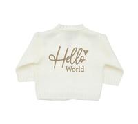 allaboutthebump Hello World Embroidered Knitted Baby Cardigan - Newborn & Baby Knit Sweater | Soft Cotton Knitted Jacket | Custom Name Option Available | Unisex Baby Gift