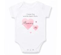 allaboutthebump I have the worlds best Mum pink hearts printed Unisex New Baby Vest (Bodysuit, Onesie) 100% Cotton Boys Girls (Vest: White, 18-24 Months)