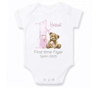 allaboutthebump Personalised Baby First Flight Bodysuit and T-Shirt, White with Pink Teddy Airplane Design (Baby Vest: White, 3-6 Months)