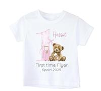 allaboutthebump Personalised Baby First Flight Bodysuit and T-Shirt, White with Pink Teddy Airplane Design (Kids T-Shirt: White, 2-3 Years)
