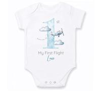 allaboutthebump Personalised Baby First Time Flyer T-Shirt and Bodysuit, Blue Plane Design, White (Baby Vest: White, 12-18 Months)