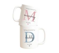 allaboutthebump Personalised Being Promoted to Mummy & Daddy Est. Year Ceramic Mug Set - Pregnancy Announcement Mugs, New Parents Gift, Baby Reveal, Mother’s Day & Father’s Day (Set of 2: Mum & Dad)