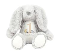 allaboutthebump Personalised Classic Pooh Bear First Birthday Plush Bunny Soft Stuffed Animal [Boys Girls | Grey White Pink Blue Brown] Customise with Name & Age 1 2 3 4 5 Keepsake (Bunny: Grey)
