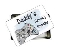 allaboutthebump Personalised Daddy's Gaming Snacks Sweet Biscuit Cookie Treat Tin for Son | Son-inlaw | Dad (19.5cm x 12.5cm x 5.5cm) [Ideal Christmas, Fathers Day or Birthday Gift Present]