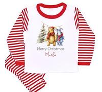 allaboutthebump Personalised Festive Classic Pooh Bear Hundred Acre Wood Sibling Matching Christmas Babygrow/Pyjamas Xmas (UK, Age, 4 Years, 5 Years, Pyjamas: Red Stripe)